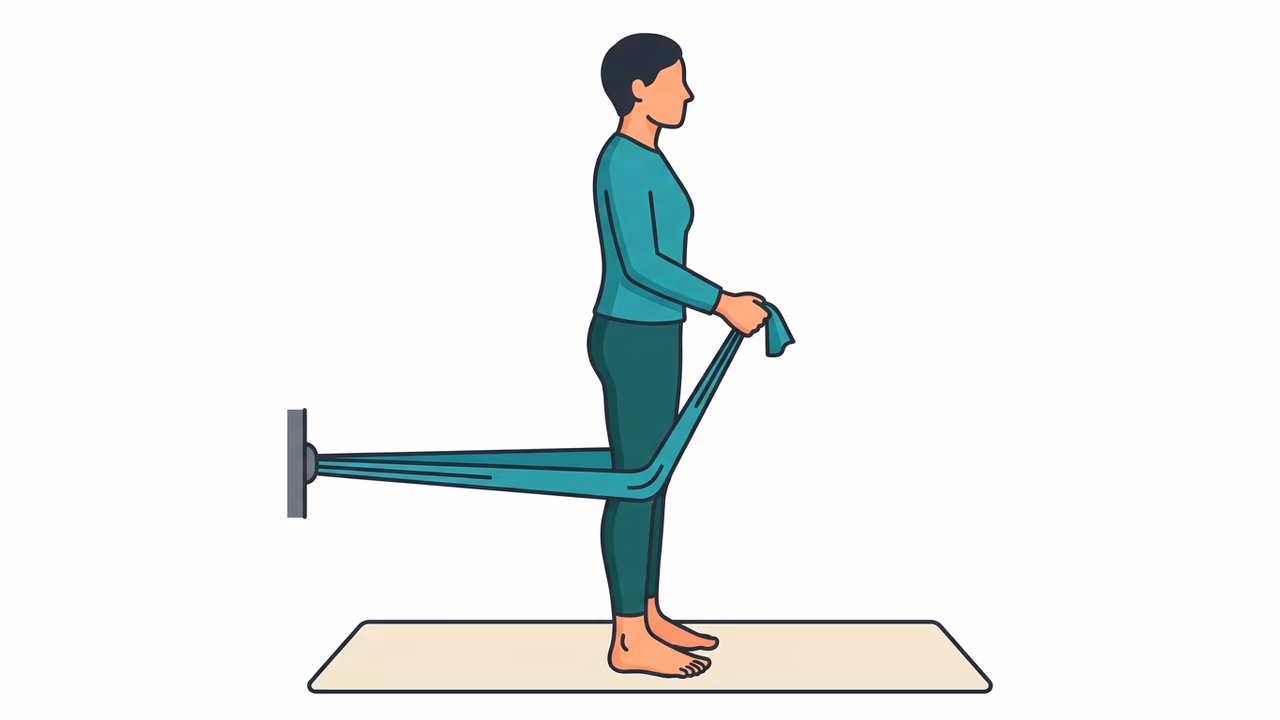 Illustration einer Terminal-Knee-Extension-Übung gegen Knieschmerzen beim Wandern